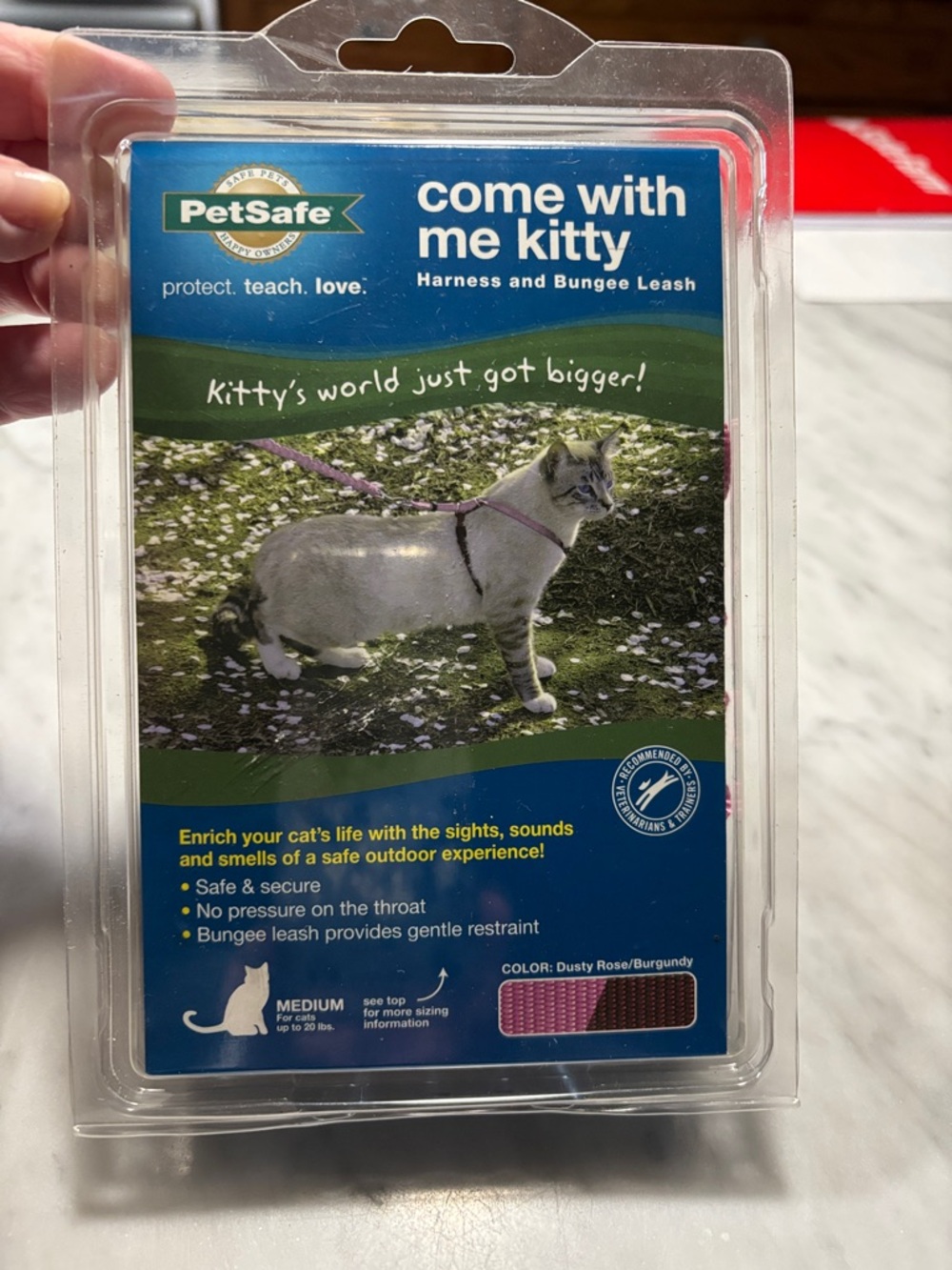 PetSafe Come With Me Kitty Harness and Bungee Leash - Dusty Rose & Burgundy